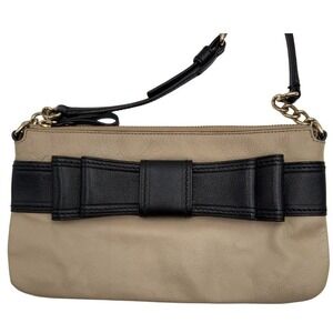 KATE SPADE New York Crossbody Bow‎ Bag Cow Leather Beige Black Classic Classic